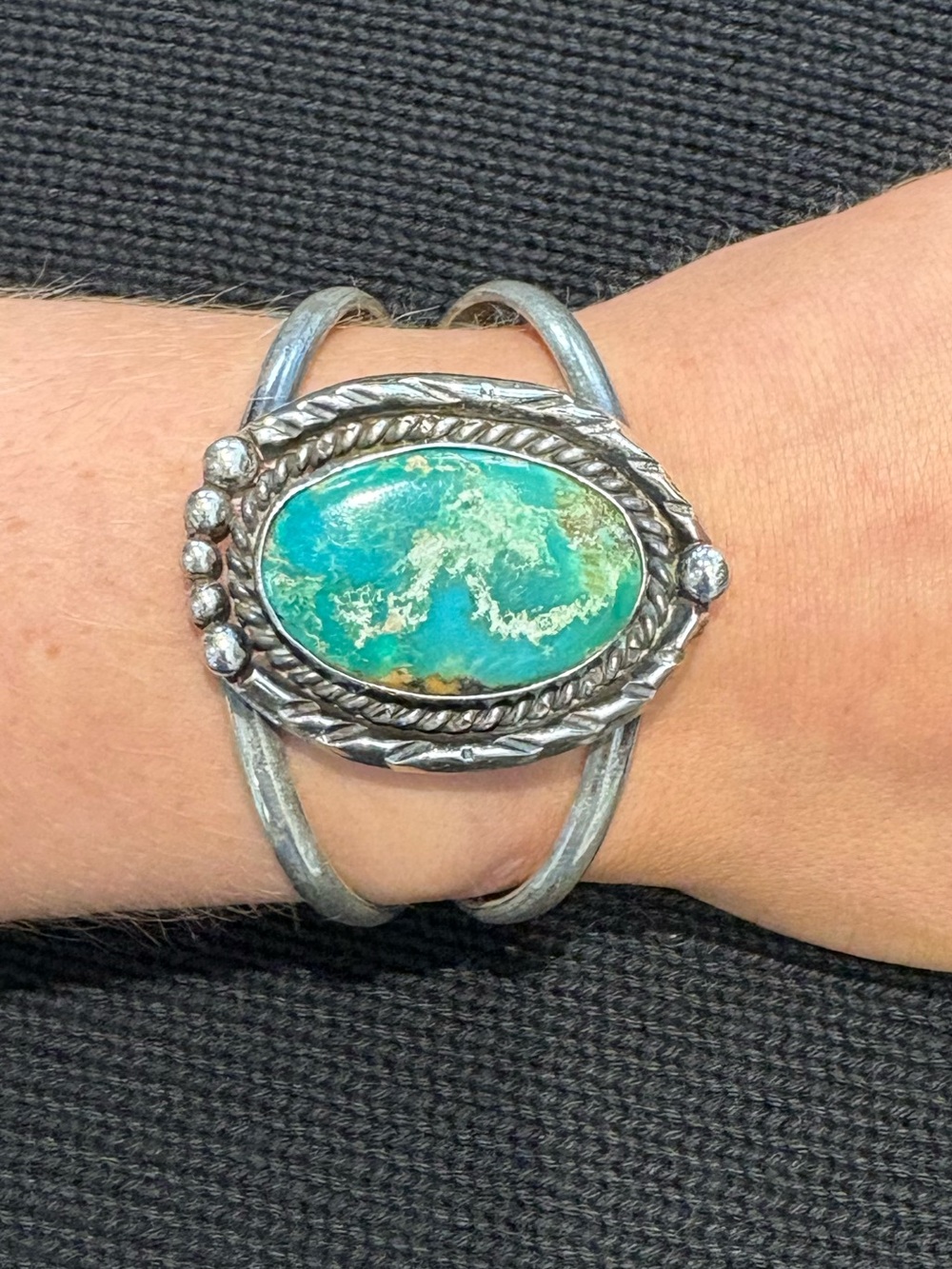 Vintage Handcrafted Native American Turquoise Silver Cuff Bracelet